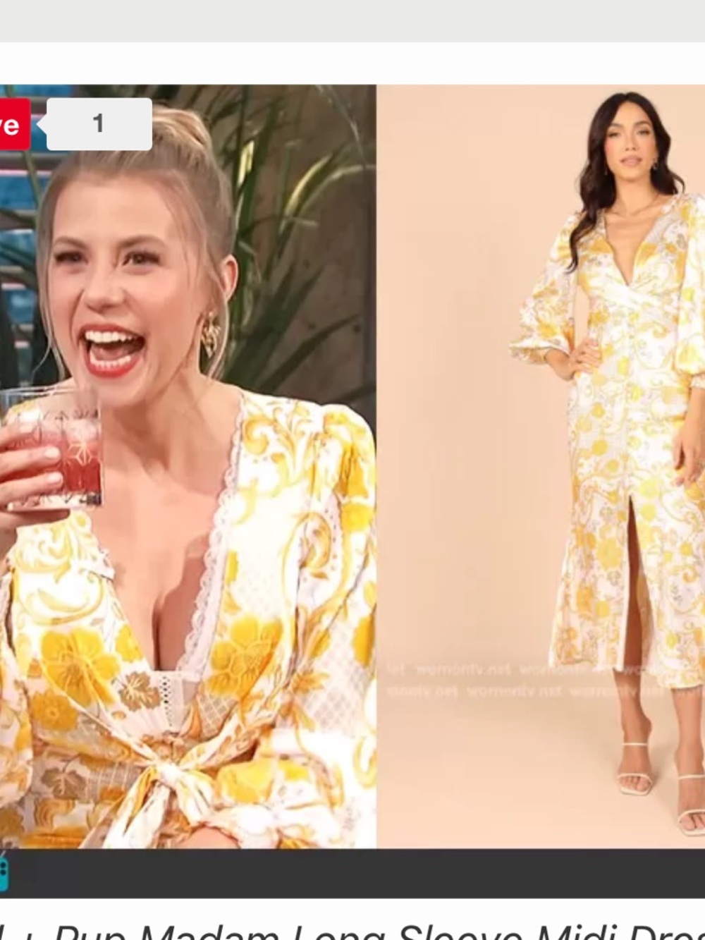 Petal + Pup Madam Long Sleeve Midi Dress Yellow Floral Long Sleeve Womens Size L - Picture 2 of 9